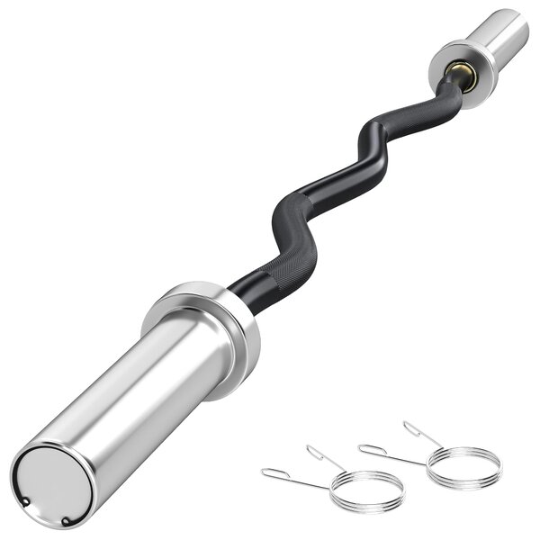 SPORTNOW Olympic EZ Curl Bar, Barbell Bar for 2"/5cm Weight Plates with Spring Clips, Home Gym Weight Lifting Bar, 120cm