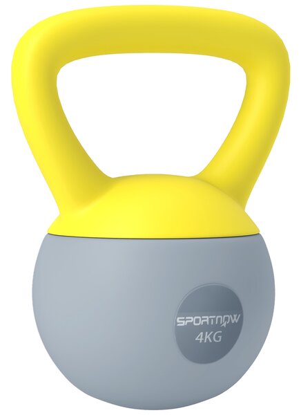 SPORTNOW Soft Kettlebell, 4kg Kettle Bell with Non-Slip Handle for Home Gym Weight Lifting and Strength Training, Yellow and Grey