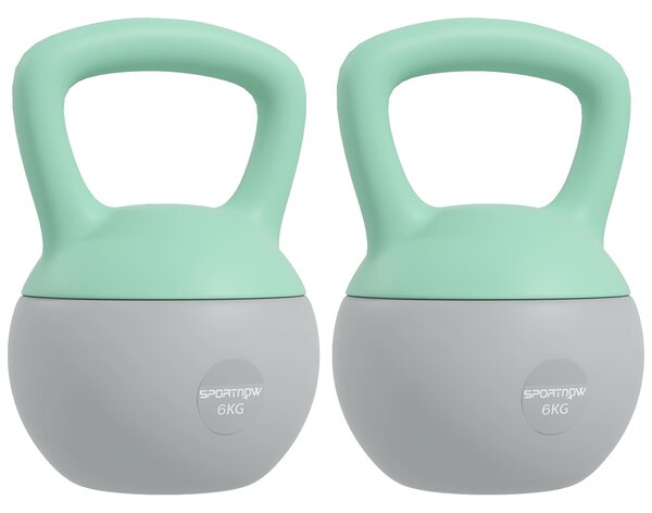 SPORTNOW 2 x 6kg Soft Kettlebell, Kettle Bell with Non-Slip Handle, for Home Gym, Strength Training, Cardio - Grey and Green Aosom UK