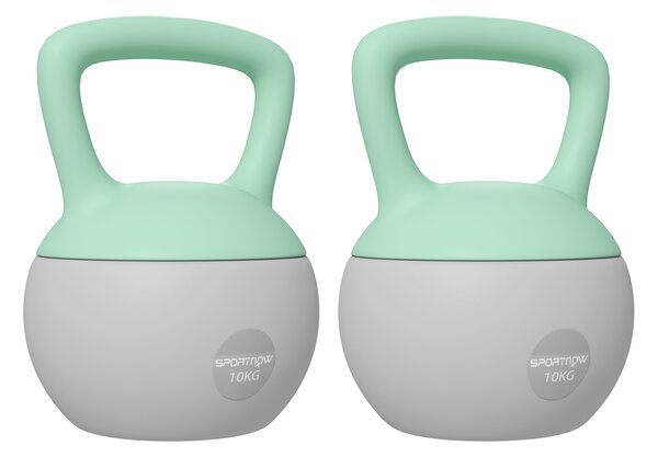 SPORTNOW 2 x 10kg Soft Kettlebell, Kettle Bell with Non-Slip Handle, for Home Gym, Strength Training, Cardio - Grey and Green Aosom UK