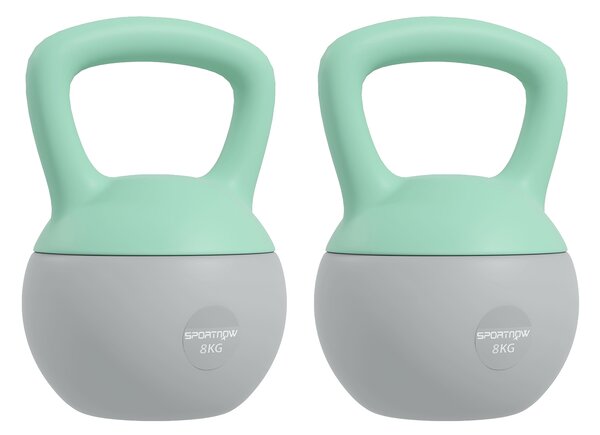 SPORTNOW 2 x 8kg Soft Kettlebell, Kettle Bell with Non-Slip Handle, for Home Gym, Strength Training, Cardio - Grey and Green Aosom UK