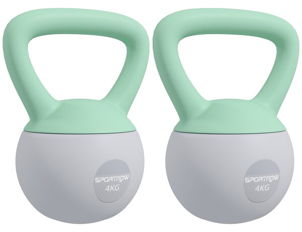 SPORTNOW 2 x 4kg Soft Kettlebell, Kettle Bell with Non-Slip Handle, for Home Gym, Strength Training, Cardio - Grey and Green Aosom UK