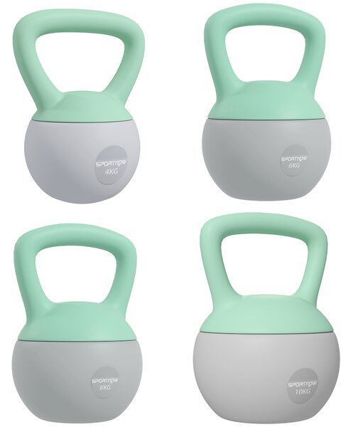 SPORTNOW 4kg/6kg/8kg/10kg Soft Kettlebell, Kettle Bell with Non-Slip Handle, for Home Gym, Strength Training, Cardio - Grey and Green