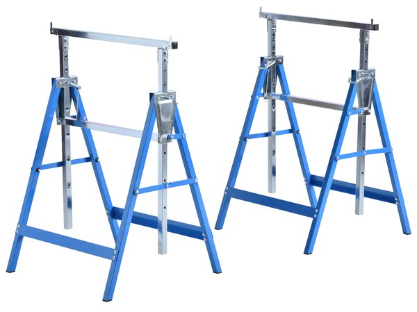 HOMCOM Set of 2 Adjustable Telescopic Builders Trestle DIY Steel Work Bench Carpenter Folding Saw Horse Tools Blue