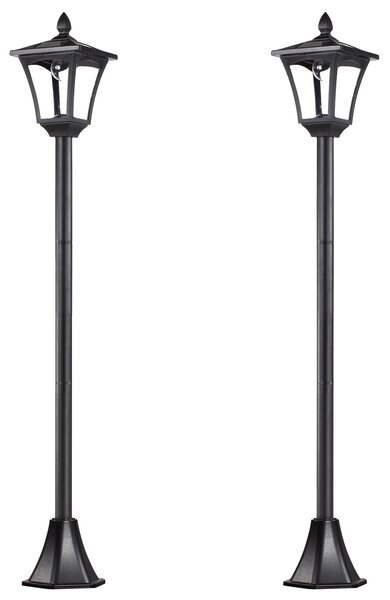 Outsunny 2 Pieces Outdoor Garden Solar Post Lamp Sensor Dimmable LED Lantern Bollard Pathway 1.6M Tall – Black Aosom UK