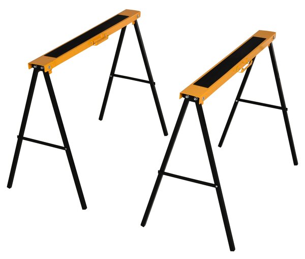 HOMCOM 2-Piece Saw Horse Material Support Steel Organizer Heavy Duty 125kg Non-Slip Cushion Side Grip Handle Foldable Design Saving Space