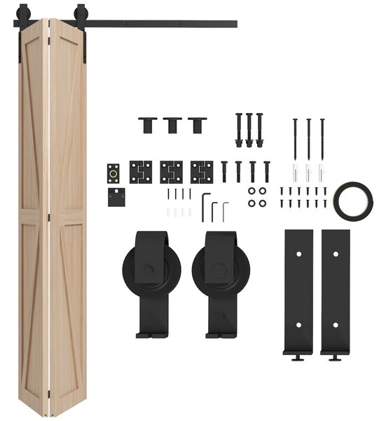 HOMCOM 4FT/122CM Bi-Folding Sliding Barn Door Hardware Track Kit, Heavy Duty Sliding Door Kit for 2 Doors with J Shape Hanger Aosom UK