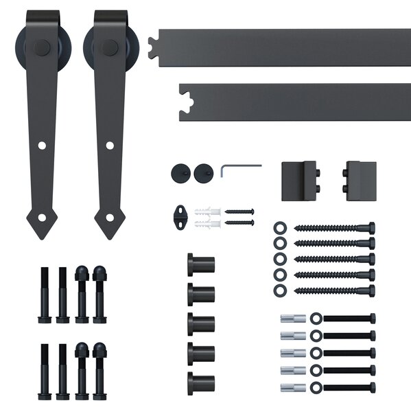 HOMCOM 6.6FT / 2m Carbon Steel Sliding Door Kits Barn Hardware Closet Set Antique Style Track System For Single Wooden Door Aosom UK