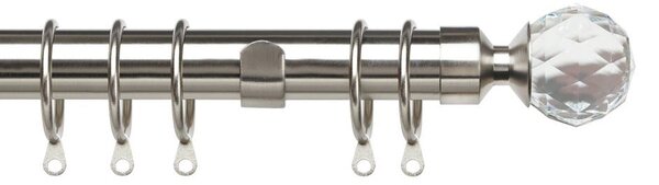 25-28mm Pristine Crystal Pole Extendable Curtain Pole Satin Silver