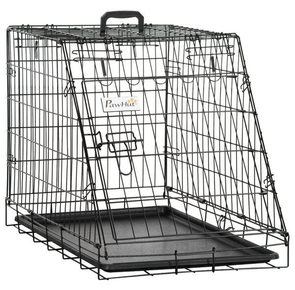PawHut Metal Collapsible Car Dog Cage Crate Transport Folding Box Carrier Handle Removable Tray 77 x 47 x 55cm Aosom UK