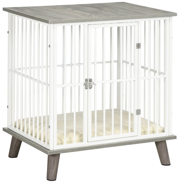 PawHut Dog Crate Furniture, Indoor Pet Kennel Cage, Top End Table w/ Soft Cushion, Lockable Door for Small Dogs, 64.5 x 48 x 70.5 cm - Grey Aosom UK