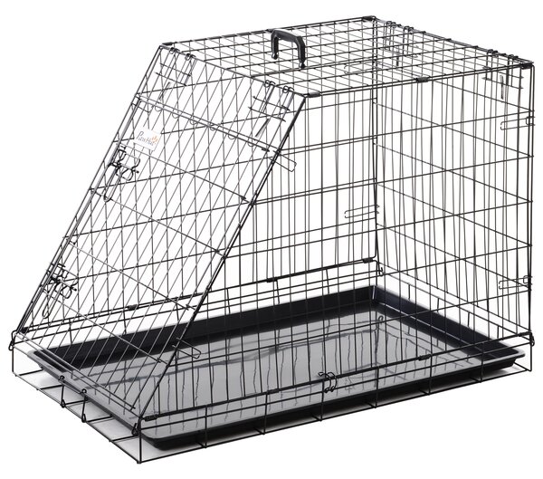 PawHut Dogs Metal Collapsible Large Transport Crate w/ Removeable Tray Black