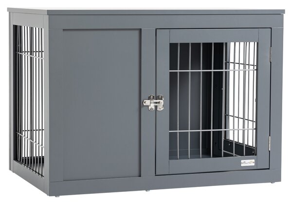PawHut Pets at Home Dog Crate, Indoor Dog Kennel End Table, Decorative Puppy House, with Double Doors, Locks, for Small & Medium Dogs, Grey Aosom UK