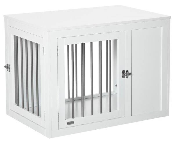 PawHut Furniture Style Dog Crate, End Table Pet Cage Kennel, Indoor Decorative Puppy House, w/ Double Doors, Locks, for Medium Dogs, White Aosom UK