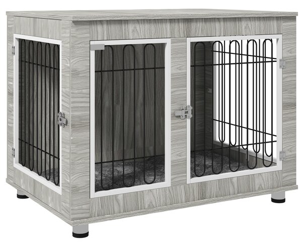 PawHut Dog Crate Furniture， Indoor Dog Kennel w/ Soft Cushion & Double Doors, for Large Dogs, 106 x 74 x 81.5cm, Grey Aosom UK