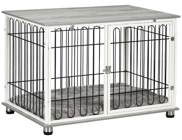 PawHut Dog Crate Furniture Side End Table with Soft Washable Cushion, Indoor Dog Kennel with Lockable Door, for Small and Medium Dogs