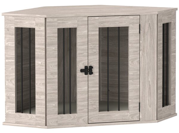 PawHut 2 in 1 Dog Crate Furniture Side Table, with Cushion, 104 x 55 x 63cm - Walnut Brown Aosom UK