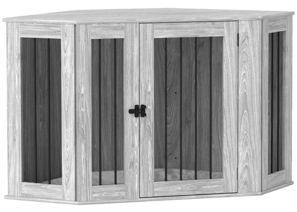 PawHut 2 in 1 Dog Crate Furniture Side Table, with Cushion, 122 x 61 x 71cm - Grey Aosom UK