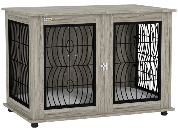 PawHut 46.46'' Indoor Dog Crate Furniture End Table with Soft Washable Cushion, Lockable Front Door, for Extra Large Dogs Aosom UK