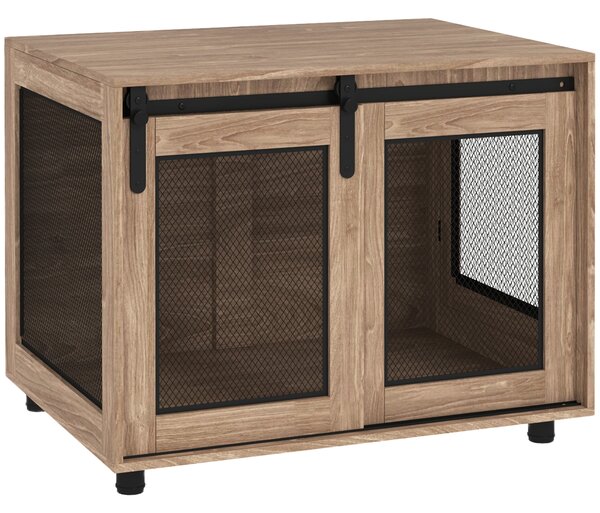PawHut Dog Crate Furniture with Sliding Door for Medium Dogs, 80 x 58.5 x 63cm, Walnut Brown
