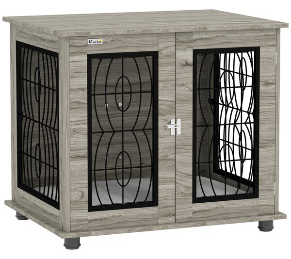 PawHut 29.5" Indoor Dog Crate Furniture End Table with Soft Washable Cushion, Lockable Front Door, for Medium Dogs