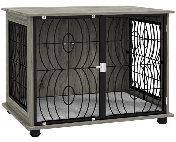 PawHut 29.5" Indoor Dog Crate Furniture End Table w/ Plush Washable Cushion, Lockable Door, for Medium Size Dogs Aosom UK