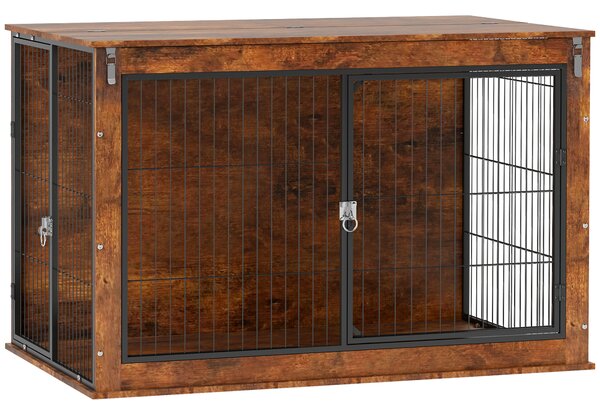 PawHut Dog 46.46’‘ Crate Furniture with Flip-up Top, 2 Lockable Doors, for Extra Large Dogs, Rustic Brown Aosom UK