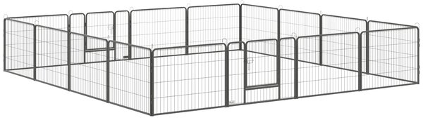 PawHut Heavy Duty Dog Pen with 2 Doors, 16 Panels Dog Playpen, Portable Puppy Pen for Indoors, Outdoors, 60H cm Aosom UK