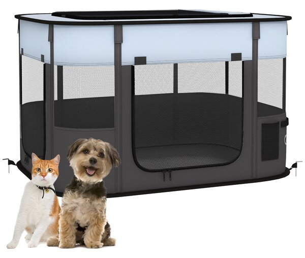 PawHut Foldable Dog Pen with Storage Bag for Indoor/Outdoor Use, Grey Aosom UK