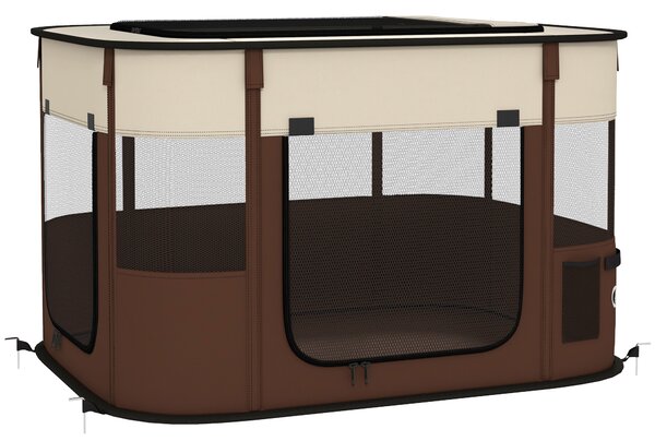 PawHut Foldable Dog Pen with Storage Bag for Indoor/Outdoor Use, Brown Aosom UK