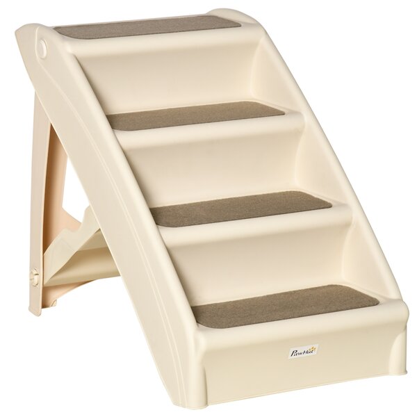 PawHut Dog StairsSteps 4 Step PP Comfort Pet Ladder, Foldable, Portable, Anti-Slipping, Beige Aosom UK
