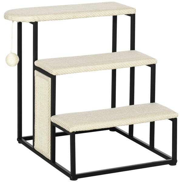 PawHut Cat Steps with 3 Levels, Sisal Scratch Pad, Play Ball, Sturdy Steel Frame, 47x45x47cm, Cream Aosom UK