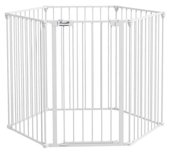 PawHut Foldable Metal Dog Playpen, Rabbit Run Pet Crate Fence with Door, Indoor and Outdoor Use, 90H x 123L x 102W cm, White Aosom UK
