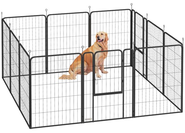 PawHut 12 Panels Heavy Duty Dog Playpen with Doors, for Large Dogs, 100cm High, Black