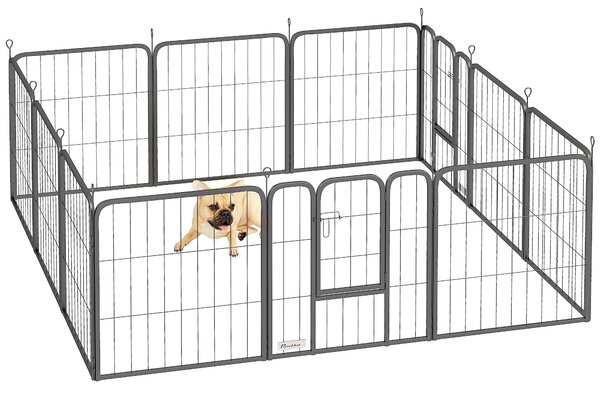 PawHut 12 Panels Heavy Duty Dog Playpen with Doors, for Small Dogs, 60cm High, Black
