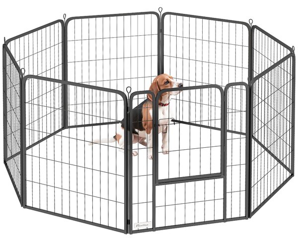 PawHut 8 Panels Heavy Duty Dog Playpen with Door Indoor Outdoor, for Medium Dogs, 80cm High
