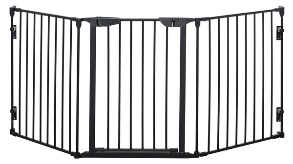 PawHut 3-Panel Metal Pet Gate: Safety Fence for Dogs with Walk Through Door & Auto Close Lock, Room Divider, Black Aosom UK