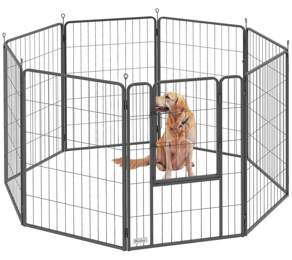 PawHut 8 Panels Heavy Duty Dog Playpen with Door Indoor Outdoor, for Large Dogs, 100cm High