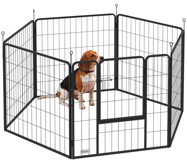 PawHut 6 Panels Dog Playpen, Portable Detachable Puppy Pen with Door, for Medium Dogs, 80cm High, Black