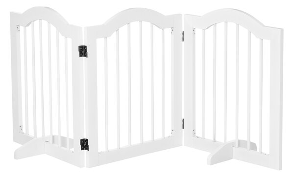 PawHut Dog Gate Wooden Foldable Small Sized Pet Gate Stepover Panel with Support Feet Freestanding Safety Barrier for the House Doorway Stairs White