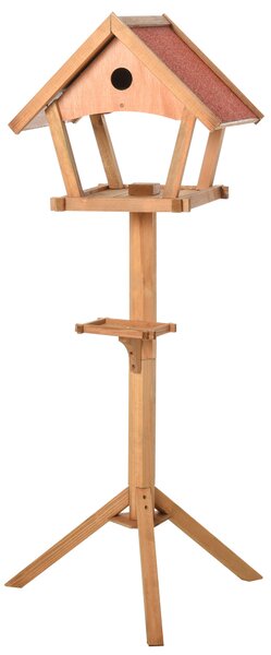 PawHut Wooden Bird Feeder Table Freestanding for Garden Backyard Outside Decorative Pre-cut Weather Resistant Roof 49 x 45 x 139 cm Natural Aosom UK