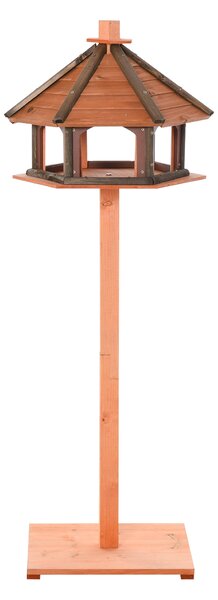 PawHut Wooden Bird Feeder Bird Table Bird House Playstand with Water-resistant Roof 130cm for Outside Use Brown