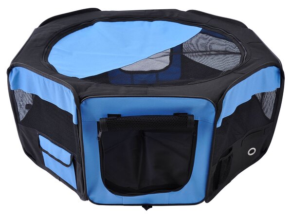 PawHut Fabric Pet Playpen: 8-Panel Foldable Mesh Enclosure for Outdoor Use, Dia 90 x 41H cm, Blue Aosom UK