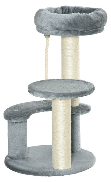 PawHut Cat Tree 65 cm, Kitty Scratcher, Kitten Activity Centre with 2 Perches & Hanging Sisal Rope, Grey Aosom UK