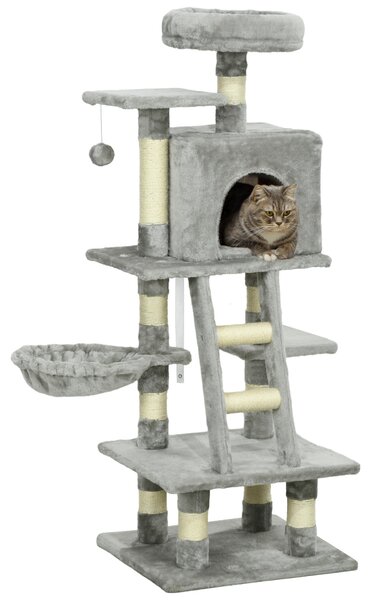 PawHut 132cm Cat Tree with Scratching Post, House, Hammock, Grey Aosom UK
