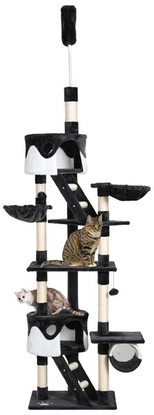 Pawhut Adjustable Cat Tree Condo, Kitten Playhouse with Scratching Posts, Fun House, Grey & White