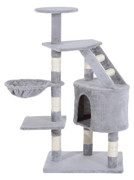 PawHut Cat Tree with Scratching Post, Kitten Activity Centre, Play House, Pet Furniture, 125cm, Grey Aosom UK