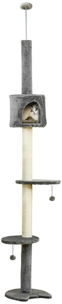 PawHut Multi-Level Cat Tree, Kitten Activity Tower, Condo, Indoor Play House with Scratching Post, Hanging Balls, Light Grey Aosom UK
