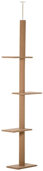PawHut Floor to Ceiling Cat Tree, 260cm Tall with 3 Perches and Flannel Upholstery, Activity & Rest Tower, Brown Aosom UK