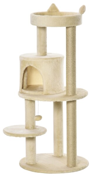 PawHut Sisal-Covered Cat Tree Tower, Pet Activity Centre with Scratching Post, Cosy Perch, Beige, 48 x 48 x 104cm Aosom UK